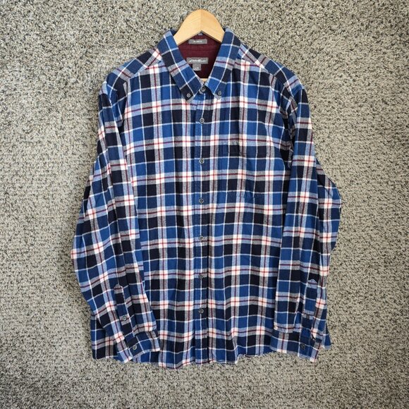 Eddie Bauer Flannel Shirt Mens XL Blue Plaid Button‎ Down Relaxed Fit Casual - Picture 1 of 7